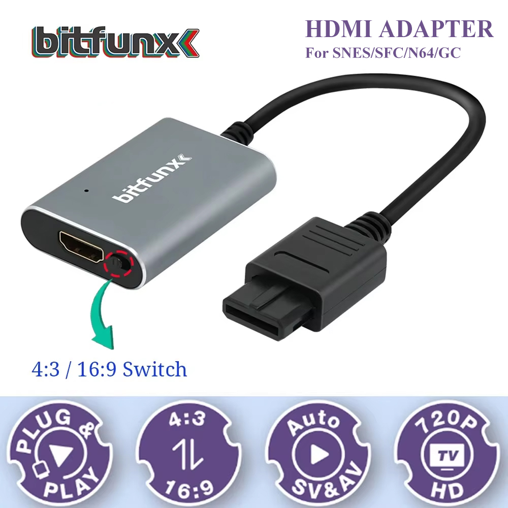 Retro Gaming Arcade Console - Bitfunx 720P Svideo/AV naar HDMI Adapter