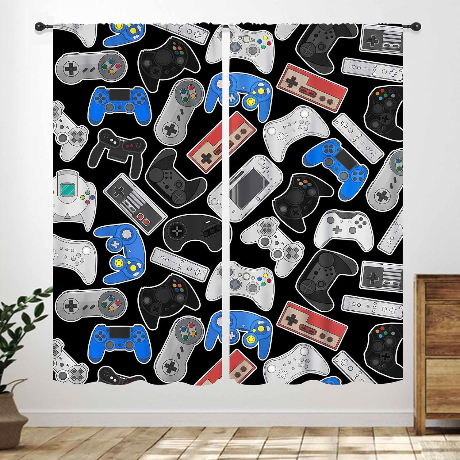 Background Retro Gaming - Retro Controllers-gordijnen – Klassiek gamepad-patroon op