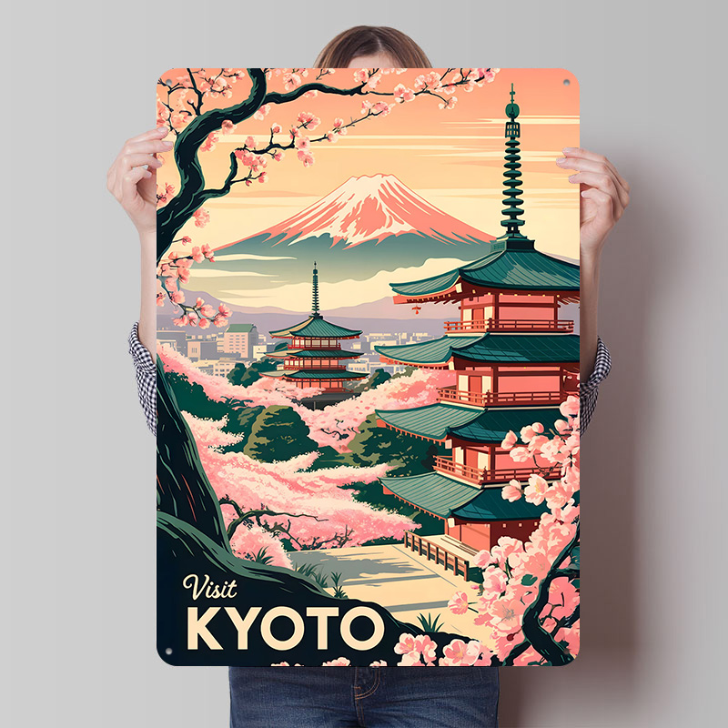 Retro Gaming Kyoto - Bezoek Kyoto: Japanse landschap metaalposter op